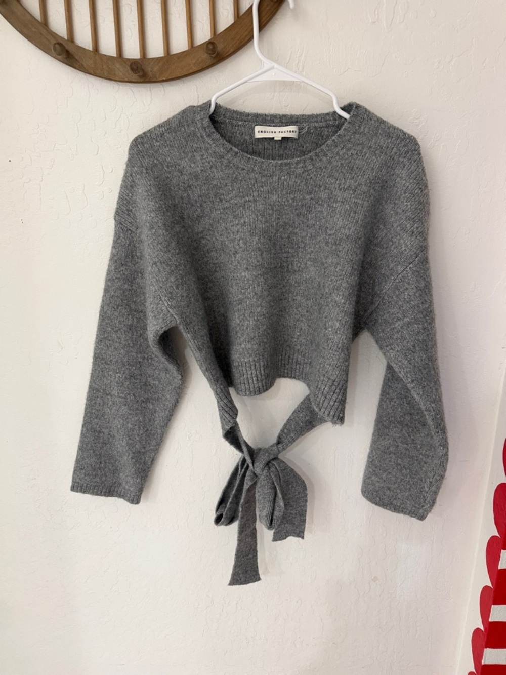 English Factory Tie Back Twofer Sweater Gray Open Back XS - Picture 3 of 5